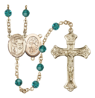 14 Karat Gold-Filled 6mm Austrian Crystal Saint Sebastian / Golf Rosary in Zircon