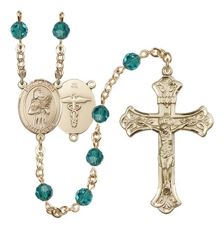 14 Karat Gold 6mm Austrian Crystal Saint Agatha / Nurse Rosary in Zircon