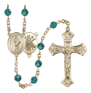 14 Karat Gold 6mm Austrian Crystal Saint Florian/Firefighter Rosary in Zircon