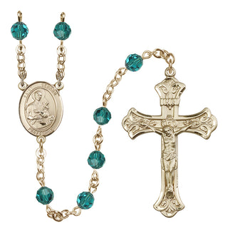 14 Karat Gold 6mm Austrian Crystal Saint Gerard Majella Rosary in Zircon