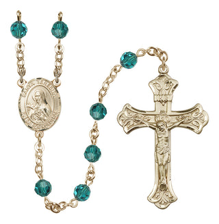 14 Karat Gold 6mm Austrian Crystal Santa Teresita Rosary in Zircon