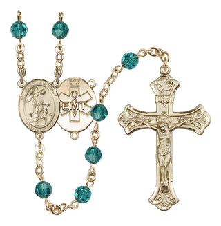 14 Karat Gold 6mm Austrian Crystal Guardian Angel / EMT Rosary in Zircon