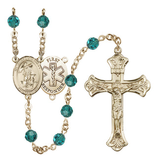 14 Karat Gold 6mm Austrian Crystal Guardian Angel/1st Responders Rosary in Zircon