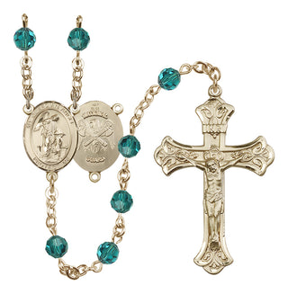 14 Karat Gold 6mm Austrian Crystal Guardian Angel / Nat'l Guard Rosary in Zircon