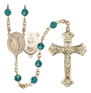 14 Karat Gold 6mm Austrian Crystal Saint Christopher/Golf Rosary in Zircon
