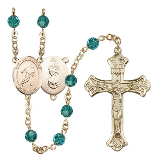 14 Karat Gold 6mm Austrian Crystal Saint Christopher/Soccer Rosary in Zircon