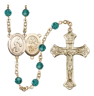 14 Karat Gold 6mm Austrian Crystal Saint Sebastian/Basketball Rosary in Zircon
