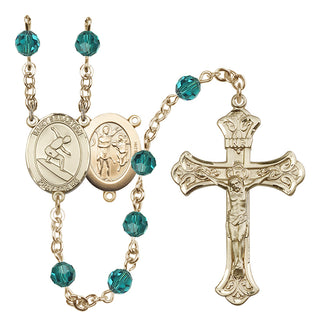 14 Karat Gold 6mm Austrian Crystal Saint Sebastian/Surfing Rosary in Zircon