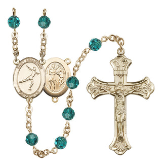 14 Karat Gold 6mm Austrian Crystal Saint Sebastian/Figure Skating Rosary in Zircon