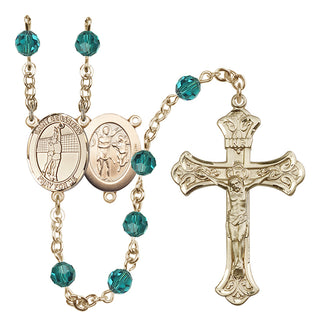 14 Karat Gold 6mm Austrian Crystal Saint Sebastian / Volleyball Rosary in Zircon
