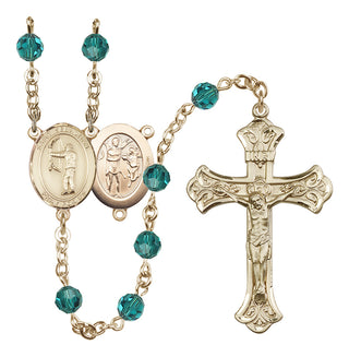14 Karat Gold 6mm Austrian Crystal Saint Sebastian / Archery Rosary in Zircon