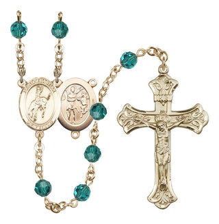14 Karat Gold 6mm Austrian Crystal Saint Sebastian / Rodeo Rosary in Zircon