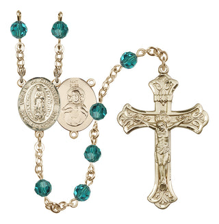 14 Karat Gold 6mm Austrian Crystal Virgen de Guadalupe Rosary in Zircon
