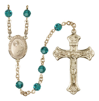 14 Karat Gold 6mm Austrian Crystal Footprints / Cross Rosary in Zircon