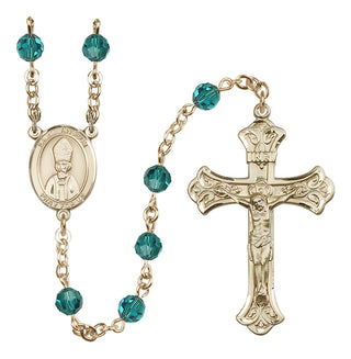 14 Karat Gold 6mm Austrian Crystal Saint Anselm of Canterbury Rosary in Zircon