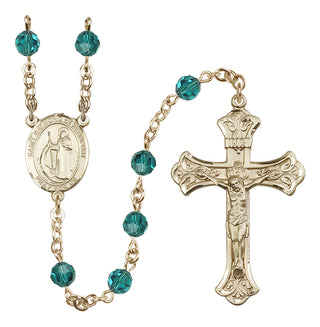 14 Karat Gold 6mm Austrian Crystal Saint Raymond of Penafort Rosary in Zircon