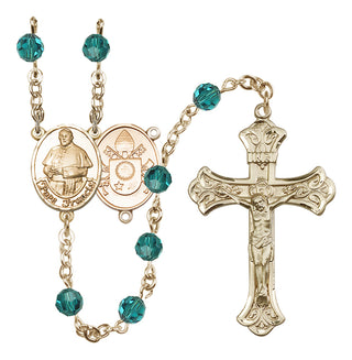 14 Karat Gold 6mm Austrian Crystal Pope Francis Rosary in Zircon