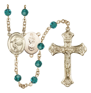 14 Karat Gold 6mm Austrian Crystal Saint Christopher / Football Rosary in Zircon