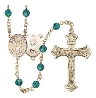 14 Karat Gold 6mm Austrian Crystal Saint Christopher/Lacrosse Rosary in Zircon