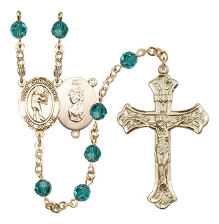 14 Karat Gold 6mm Austrian Crystal Saint Christopher/Basketball-Women Rosary in Zircon