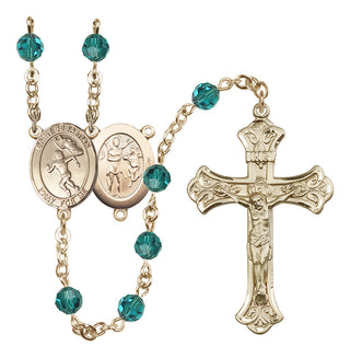 14 Karat Gold 6mm Austrian Crystal Saint Sebastian /Track&Field-Women Rosary in Zircon