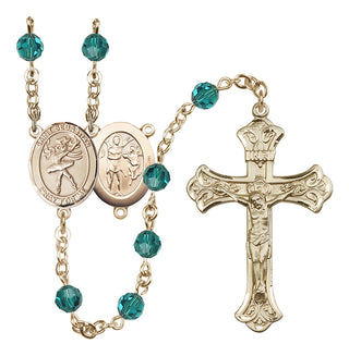 14 Karat Gold 6mm Austrian Crystal Saint Sebastian / Dance Rosary in Zircon