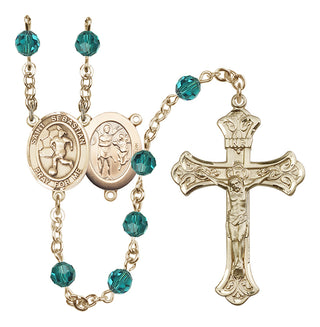 14 Karat Gold 6mm Austrian Crystal Saint Sebastian/Soccer-Women Rosary in Zircon