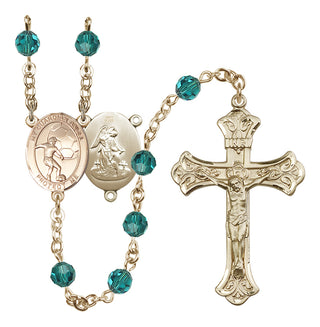 14 Karat Gold 6mm Austrian Crystal Guardian Angel/Soccer Rosary in Zircon