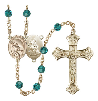 14 Karat Gold 6mm Austrian Crystal Guardian Angel/Track&Field-Women Rosary in Zircon