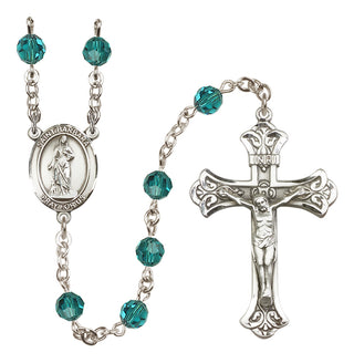 Sterling Silver 6mm Austrian Crystal Saint Barbara Rosary in Zircon