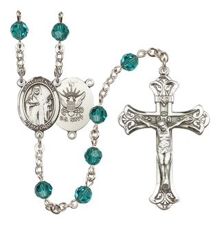 Sterling Silver 6mm Austrian Crystal Saint Brendan the Navigator/Navy Rosary in Zircon