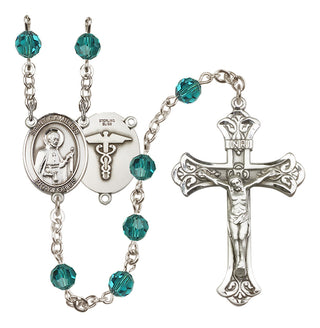 Sterling Silver 6mm Austrian Crystal Saint Camillus of Lellis / Nurse Rosary in Zircon