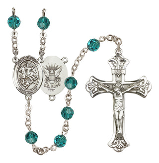 Sterling Silver 6mm Austrian Crystal Saint George / Navy Rosary in Zircon