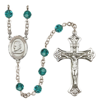 Sterling Silver 6mm Austrian Crystal Saint John Bosco Rosary in Zircon