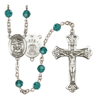 Sterling Silver 6mm Austrian Crystal Saint Michael / Air Force Rosary in Zircon