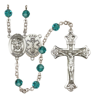 Sterling Silver 6mm Austrian Crystal Saint Michael/1St Responder Rosary in Zircon