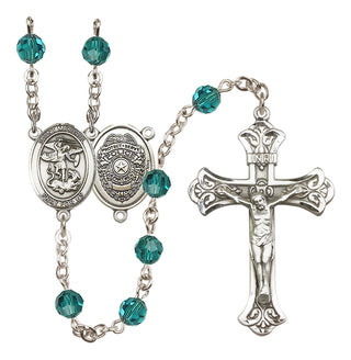 Sterling Silver 6mm Austrian Crystal Saint Michael the Archangel/Policeman Rosary in Zircon
