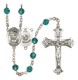Sterling Silver 6mm Austrian Crystal Saint Michael / Marines Rosary in Zircon
