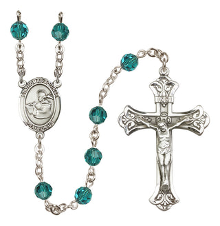 Sterling Silver 6mm Austrian Crystal Saint Thomas Aquinas Rosary in Zircon