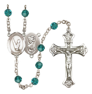 Sterling Silver 6mm Austrian Crystal Saint Christopher/Gymnastics Rosary in Zircon