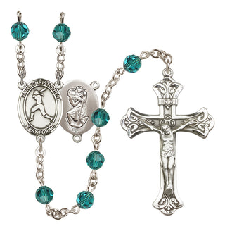 Sterling Silver 6mm Austrian Crystal Saint Christopher/Softball Rosary in Zircon