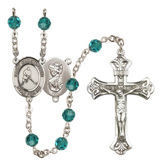 Sterling Silver 6mm Austrian Crystal Saint Christopher/Ice Hockey Rosary in Zircon