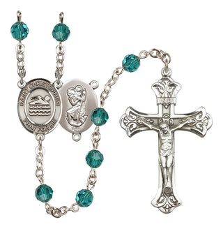 Sterling Silver 6mm Austrian Crystal Saint Christopher/Swimming Rosary in Zircon