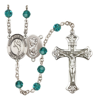 Sterling Silver 6mm Austrian Crystal Saint Christopher/Martial Arts Rosary in Zircon