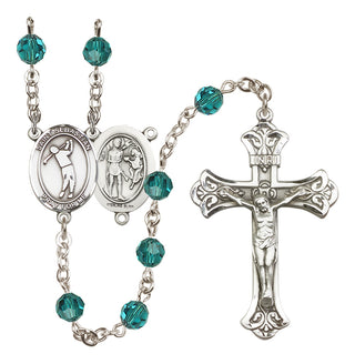 Sterling Silver 6mm Austrian Crystal Saint Sebastian/Golf Rosary in Zircon