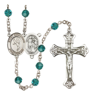 Sterling Silver 6mm Austrian Crystal Saint Sebastian/Martial Arts Rosary in Zircon