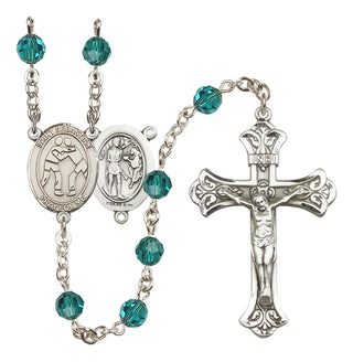 Sterling Silver 6mm Austrian Crystal Saint Sebastian/Wrestling Rosary in Zircon