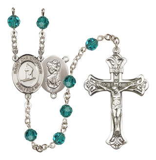 Sterling Silver 6mm Austrian Crystal Saint Christopher / Skiing Rosary in Zircon