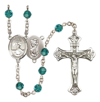 Sterling Silver 6mm Austrian Crystal Saint Christopher/Water Polo Women Rosary in Zircon