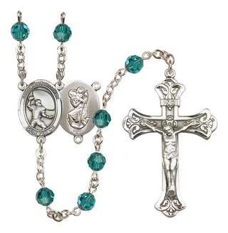 Sterling Silver 6mm Austrian Crystal Saint Christopher / Football Rosary in Zircon